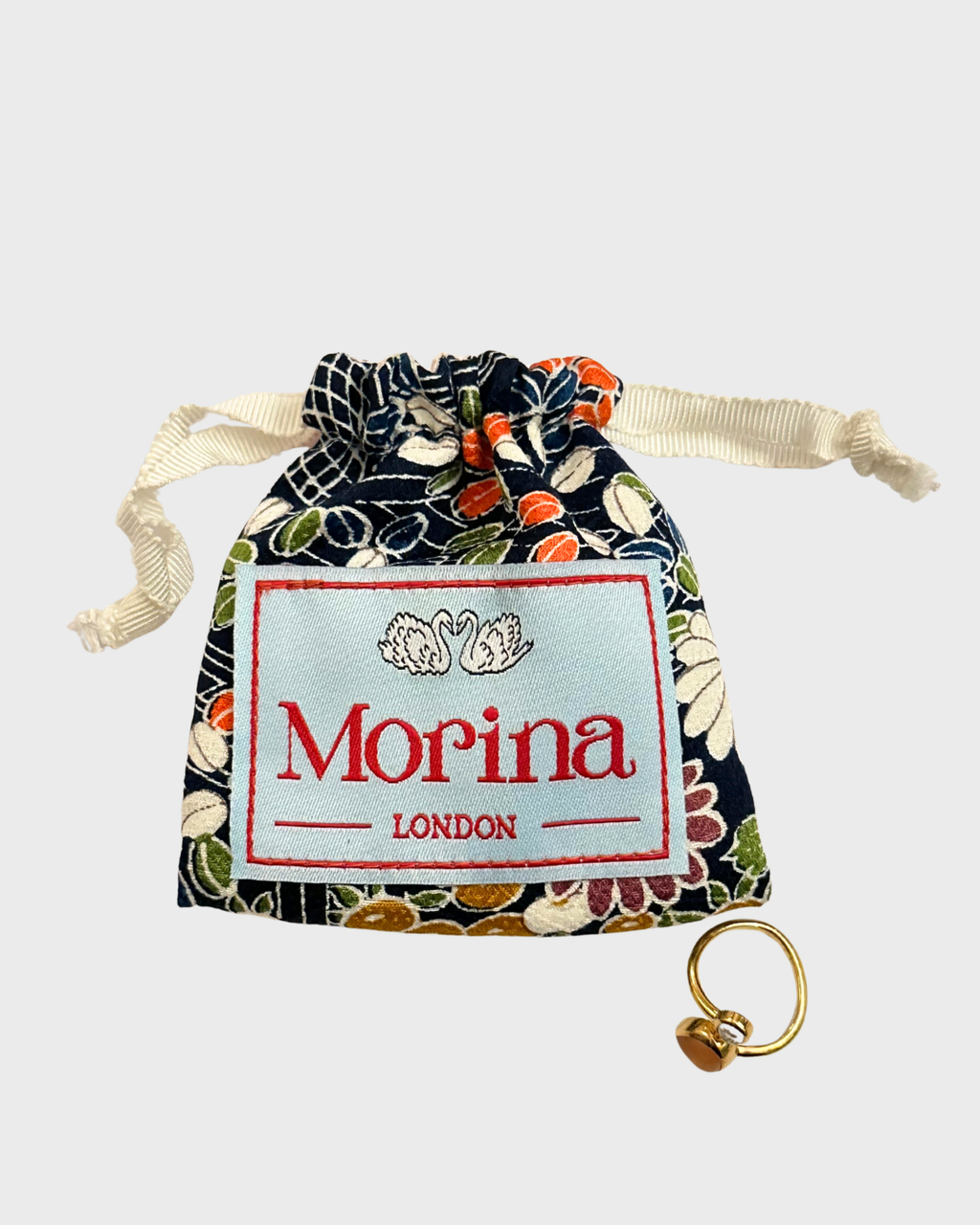 Petit Kinchaku Pouch / Navy floral