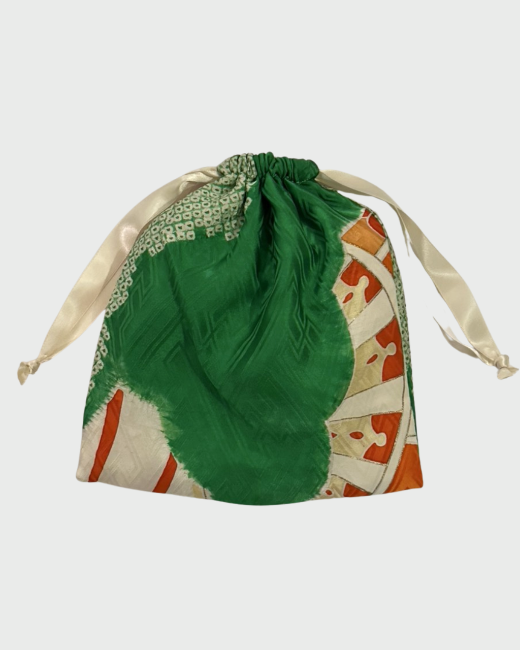 Midi Kinchaku Pouch /  Green Bouquet